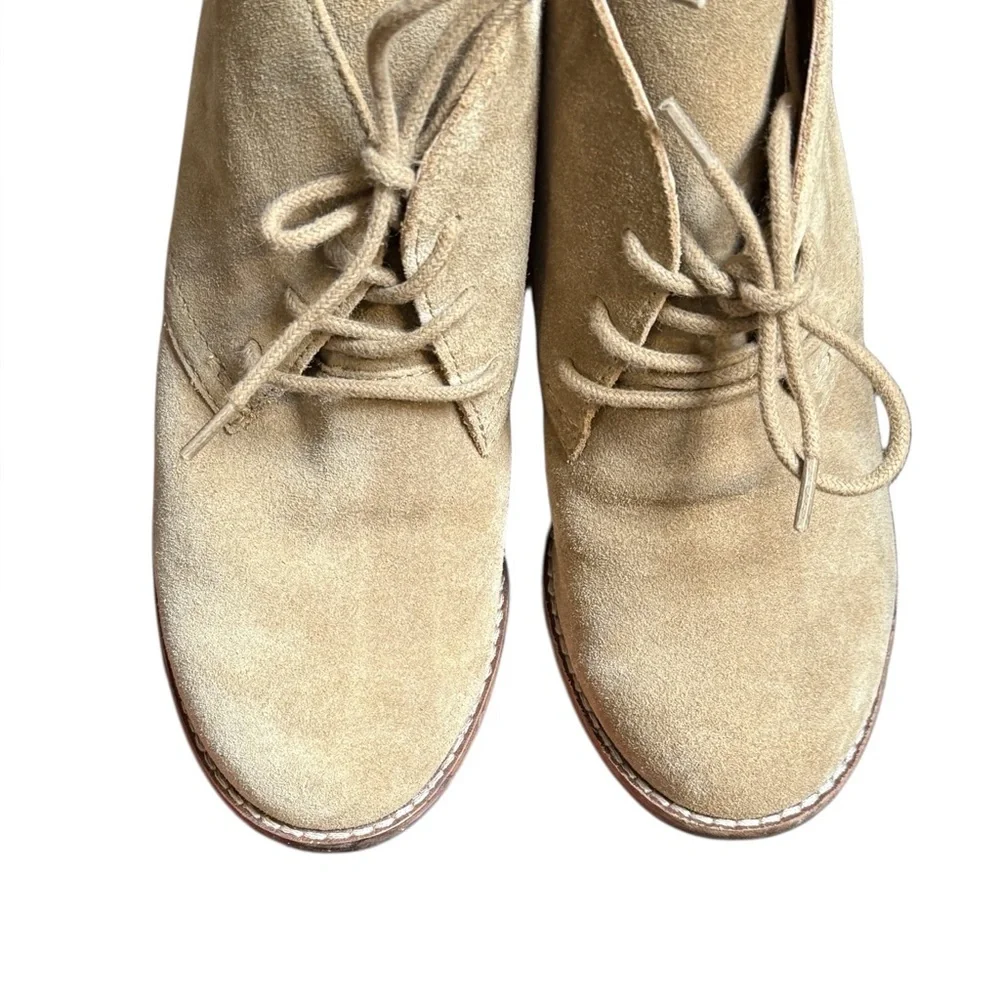 Lucky Brand Tan Suede Lace-Up Wedge Ankle Booties